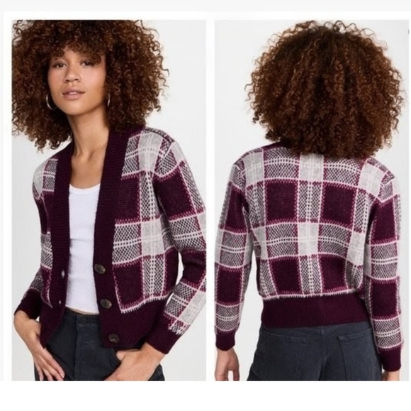 NEW MOTHER The Slim Low Cardigan Crop Plaid Sweater Bad Boy Magnet Size Small - Picture 1 of 16